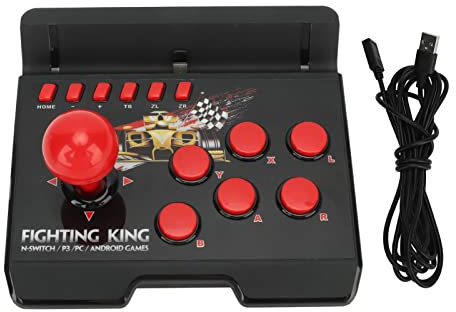 Tbest Manette de Jeu Filaire avec Joystick Sphérique, 6 Boutons de Commande, Câble USB, Design Noir et Rouge, 4 en 1 pour, PC,