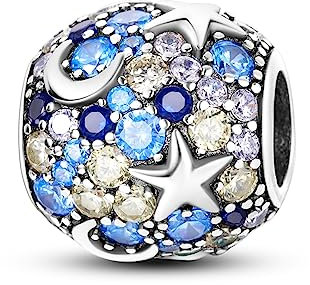 CYMYSS Breloque en Argent Sterling 925 pour Bracelet Perles Charm Bracelet Charms et Perles pour Femme Charms et Breloques pour Femme Pendantes (Diamants étoile-lune)