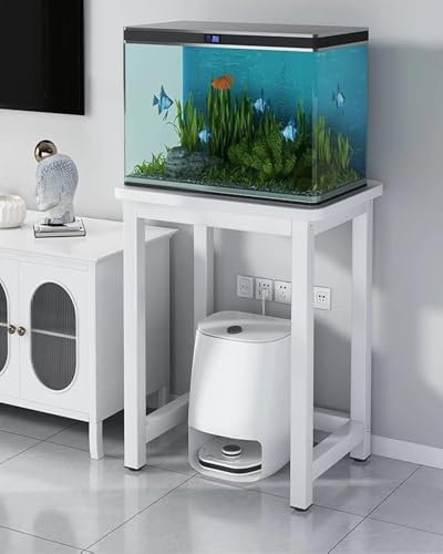 Aquarium Unterschrank Eck-Vivarium-Präsentationsständer mit Weißem Metallrahmen, Tischplatte für den Eingangsbereich als Wohnzimmerdeko, Zubehör-Ablageregal für Insektenaquarien(White,90x45cm (35 3/8x