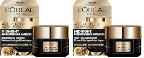 L'Oréal Paris Midnight Augencreme für Frauen: für sichtbar jugendlichere, wachere Augen mit Antioxidantien-Regenerationsformel und seidenartige Textur, Age Perfect Zell Renaissance1x 15ml