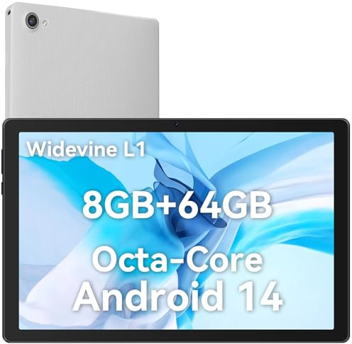 Hakaug 10 Inch Tablet Android 14 Tablet with Octa-Core CPU, 8GB+64GB+1TB, 5000mAh, Dual-Band WiFi 6 (2.4GHz & 5GHz), Bluetooth 5.0, 5MP+8MP, 1280 * 800 IPS HD Screen(White)