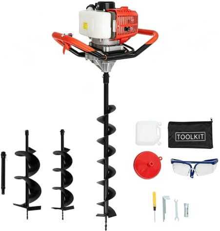 BAOCHADA 52cc Petrol Auger Post Hole Digger - 2.3HP Petrol Earth Auger | Fence Post Hole Borer with 3 Drill Attachments and Extension Pole for Tree Planting, Poles and Shrubs, Extension 30cm