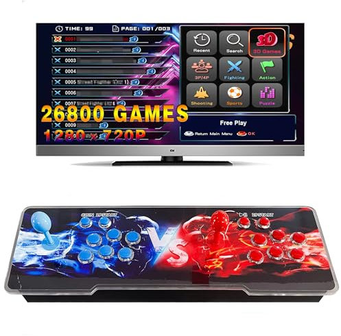 Pandora's Box Arcade - Consola de juegos retro para PC, proyector y TV, 2-4 jugadores, 1280 x 720, juegos 3D, buscar/ocultar/guardar/cargar/pausar juegos, lista de favoritos (10000 en 1 con WlFl)