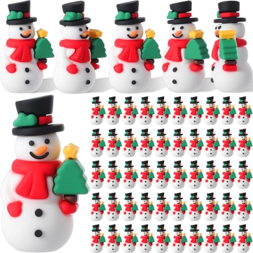 Chunful Christmas Mini Snowman Figures Rubber Xmas Tree Ornaments, 50 Pcs
