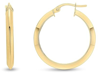 18 Carat Yellow Gold Knife Edge Hoop Earrings, 25mm