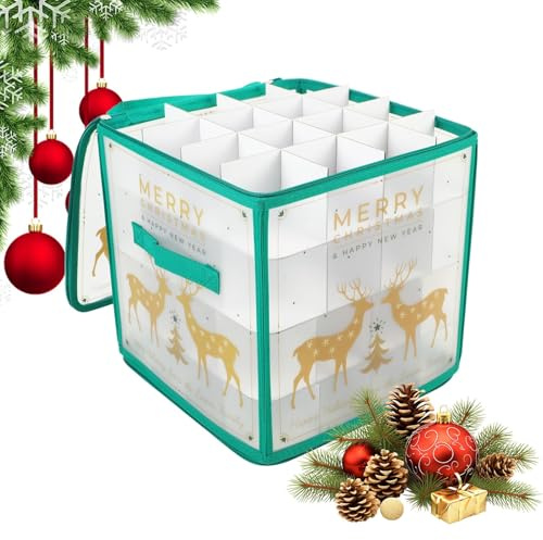 TaimeiMao Aufbewahrungsbox für Weihnachtskugeln, Christbaumkugel Tasche für 64, Weihnachtskugeln aufbewahrung mit Trennwänden und Griffen, Verstellbaren, Faltbarer, für Weihnachtsschmuck