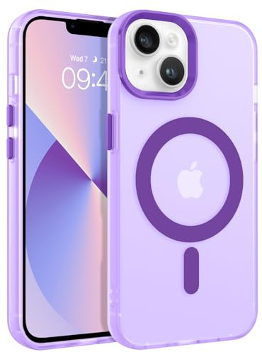 GUAGUA Cover Magnetico per iPhone 13/14, Compatibile con MagSafe, Custodia con Labbra Rialzate Paraurti Antiurta Colori Vivaci Glassata Traslucida Opoca Anticaduta Protettivo Case iPhone 13/14 Viola