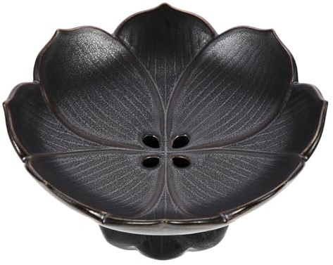 jojofuny Coupe à Fruits sur Pied Lotus en Céramique Noire Style Chinois | Plateau Décoratif, Léger et Multifonction, Facile à Ranger et Portable, Cuisine et Collations