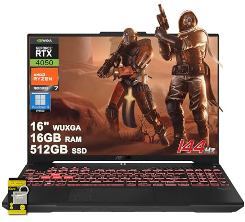 ASUS TUF Gaming A16 Laptop 16 WUXGA IPS 144Hz AMD 6-core Ryzen 7 7445HS 16GB RAM 512GB SSD GeForce RTX 4050 (Up to 194 AI Tops) RGB Backlit USB4 Two-Way AI Noise Cancelation Win11Pro ICP Hub