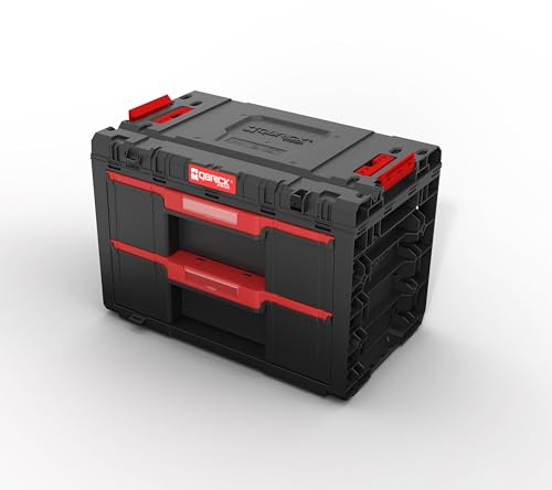 Qbrick System Werkzeugkoffer Sortierbox Leer - 2 Schubladen - Werkzeugkiste - 542 x 335 x 369 mm Schwarz