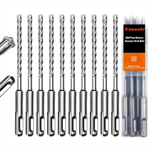 Keewaki 10 Pack 5.5mm x160mm SDS Plus Rotary Hammer Drill Bits Set, Cross Carbide Tip, Heavy Duty Masonry Drill Bits for Concrete, Brick Hammer Drill Bits - Concrete Drill Bit Set