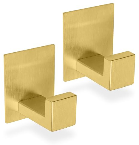 ECENCE 2x Handtuchhaken ohne Bohren selbstklebend Gold Handtuchhalter | Edelstahl Klebehaken, Garderobenhaken, Kleiderhaken zum kleben