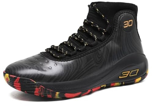 Herren High Top Basketballschuhe rutschfeste, verschleißfeste, atmungsaktive Indoor Outdoor Trendy Sporttrainingsstiefel Laufschuhe(Black,40 EU)