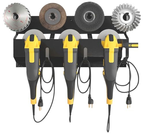 Angle Grinder Stand | 3-Bay Angle Grinder Wall Mount Bracket Holder | Power Tool Storage Organiser | Carbon Steel Rack with Cord Hanger for Garage Tools Mechanic