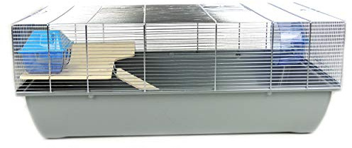 Little Friends Carlton Rat and Hamster Cage With Wooden Shelf and Ladder, 78 X 48 X 29 cm, Grey