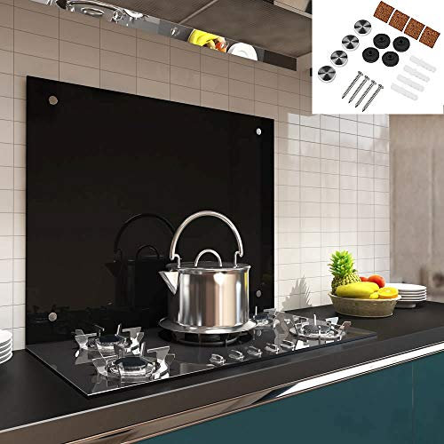 melko® Vetro Cucina Retro/Paraspruzzi, per cucina – 6 mm Vetro specchio di vetro delle mattonelle – Nero Materiale di fissaggio... (100 x 50 cm, Nero)