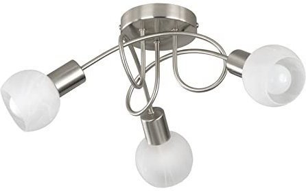 Reality Leuchten Deckenleuchte Antibes R60173007, Metall Nickel matt/Chrom, Glas alabasterfarbig weiß, exkl. 3x E14