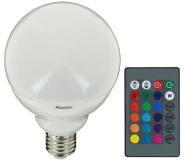 Xanlite Bombilla LED A60, casquillo E27, 5 W, 60 W, luz blanca cálida o luz RGB con mando a distancia