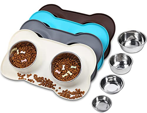 VIVAGLORY Hundenapf Splashfree Fressnapf Hund, Futternapf Hundeschüssel Silikonmatte Unterlage für Camping, Edelstahl Silikon Rutschfester rutschfest, L, Elfenbein