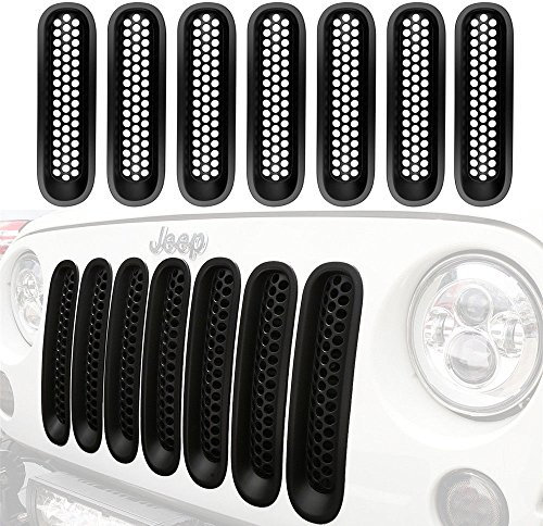 Beside_Auto Nero Opaco, Inserti in Maglia di Rete Anteriore per Jeep JK 07 β 15 (Confezione da 7)