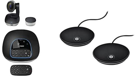 Logitech GROUP videoconferencing system for medium to large meeting rooms + Logitech Group Expansion Microphones for Video and Audio Conferencing