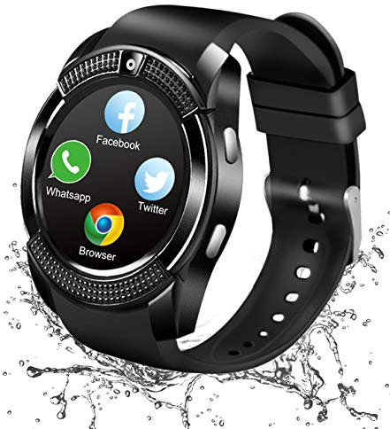 Reloj Inteligente Bluetooth, Smartwatch Pantalla Táctil Impermeable Smart Watch con Camara, SIM/TF Ranura Whatsapp Sports Podómetro Reloj Bracelet para Android Teléfono Hombre Mujer Niño Niña