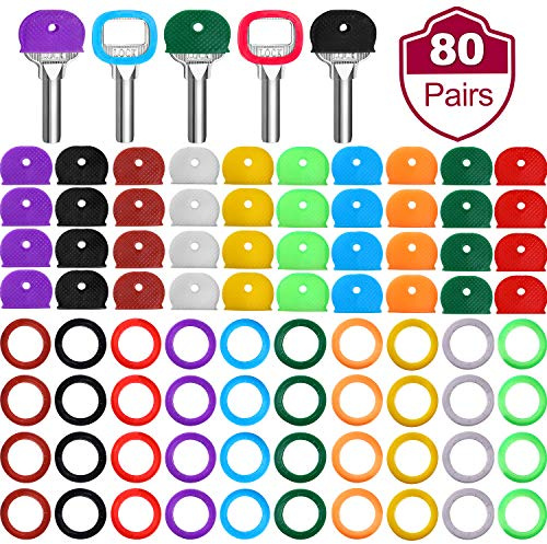 Blulu 80 Pieces 1Inch Colored Key Covers Caps Tags Covers Set Plastic Key Color Identifier Rings Toppers(Classic Color)