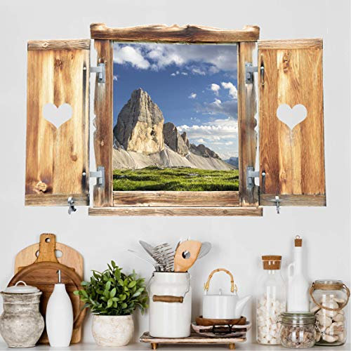 Bilderwelten Wandtattoo Alpen Berge 60x90cm Fenster Herz Südtiroler Zinnen Wasserspiegelung