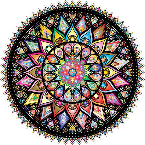 Qipexeii Bgraamiens Puzzle-Geometric Colorful Mandala-1000 Pieces Creative Geometric Round Blue Board Age 12+ Colorful Mandala Jigsaw Puzzle