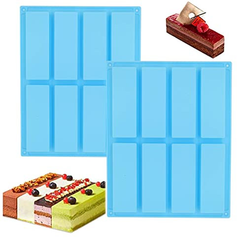 Lot de 2 Moules Rectangulaires en Silicone, Moule Barre de Céréales, Moules AntiadhéSifs en Silicone à 8 CavitéS Plat de Cuisson Energy Bars pour Faire des Barres de Céréales au GâTeaux (bleu)