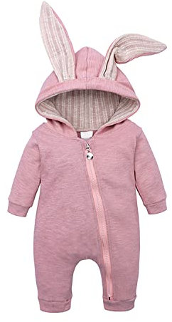 Verve Jelly Neugeborenes Baby Unisex Bodysuit Nettes Hasenohr Langarm Reißverschluss Strampler Herbst Winter Pyjama Outfit Rosa 59 0-3 Monate