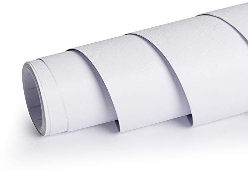 Livelynine Papier Peint Autocollant Mural Blanc Uni de 40CM*10M Rouleau Adhésif Décoratif en Vinyle Étanche Amovible Lavable Revêtement Plan de Travail Adhésif Blanc pour Meuble Cuisine Mur Bureau