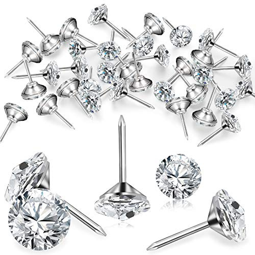 Zonon Elegant Kristallnagel, 100 Stück, Silber, Glas und Metall, Möbelnägel, Dekorative Sofa-Nägel, Kristallkopf Daumennägel, Korkbrett