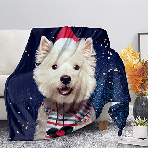 HUGS IDEA West Highland White Terrier Fleece Blanket Throw, Soft Plush Flannel Blanket Throws, Twin King Queen Size, Basic Size & Full Size Blanket Throw - 3XL