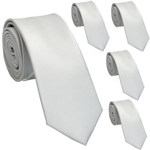 ZENXUS Skinny Krawatten für Herren, einfarbig, 6,3 cm, schmale Krawatten, 1 oder 5 Stück, 63 Silbergrau, Slim