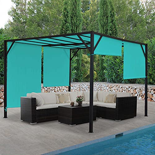 Pergola Baia, Garten Pavillon Terrassenüberdachung, stabiles 6cm-Stahl-Gestell + Schiebedach türkis-blau - 4x4m