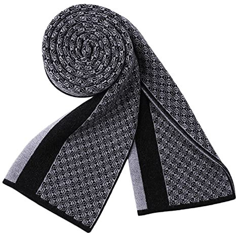 WANYING Herbst Winter 6% Wolle Herrenschal Gestrickter Schal Strickschal Wolleschal für Herren Mode Schick Casual Business - Klein Kariert Schwarz & Grau