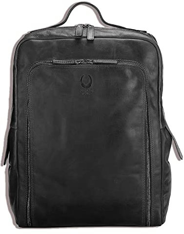 Corno d´Oro Premium Lederrucksack Herren Groß I Handmade Business Rucksack Damen Leder für 17 Zoll Laptop I Laptoprucksack Vintage Schwarz
