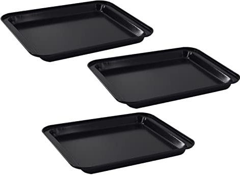 Parthan 3-Pack Oven Trays - 23.8cm Non Stick Carbon Steel Baking Tray Set, Dishwasher Safe and Easy Clean (Black)