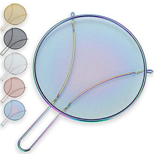 Evanda Pantalla de Salpicaduras de Arco Iris de 30 cm para cocinar, Malla Fina de Acero Inoxidable para sartén, Protector de Grasa para sartén para Detener Salpicaduras de Aceite Caliente