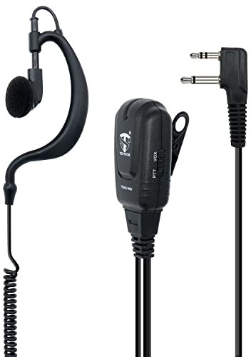 TechSide TSAU-MV Micrófono de Auricular Envolvente Midland de 2 Pines con VOX | Radios de Dos vías | Compatible con G7 Pro M24 M24 más M48 M99 G6 XT G7 XTR ICOM | Reloj de Seguridad Softair