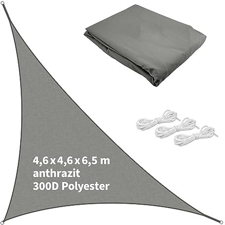 TTL Garden 4,6x4,6x6,5m Sonnensegel Dreieck rechtwinklig anthrazit - Premium Polyester 300D 160g/m² 93% Abschattung - Sonnenschutz & Wetterschutz für Garten, Balkon & Terrasse, mit 3X Schnur 1,5m