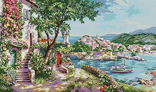 Awesocrafts Kreuzstich Stickpackungen Vorgedruckt Mediterrane Landschaft Bilder Vorlagen Sticken Set Vorgedruckt 14CT 2 Stränge