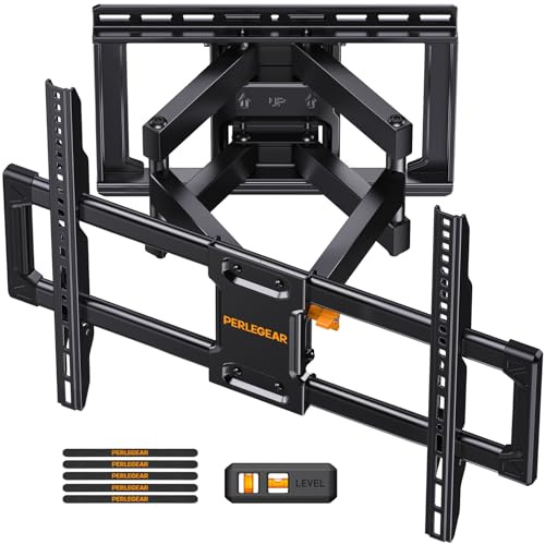 Perlegear UL Listed Full Motion TV Wall Mount for 42-90 TVs up to 132lbs, Heavy Duty TV Mount with Dual Articulating Arms, Tool-Free Smooth Tilt, Swivel, Fits 16 Studs, Max VESA 600x400mm, PGLF8