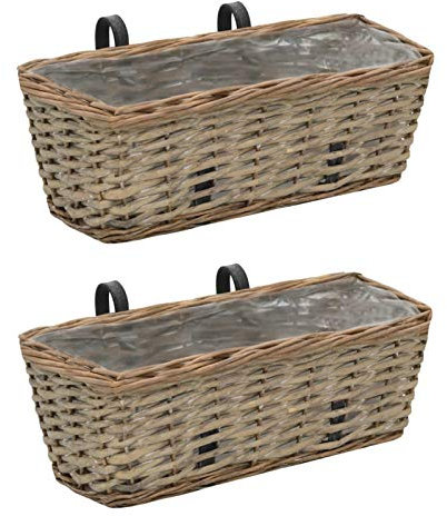Goliraya Lot de 2 Jardinière de Balcon en Osier Fabrication à la Main Style Naturel 40 x 16 x 13 cm