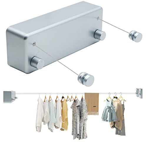 MUALROUS Stendibiancheria Retrattile 4,2m Filo Stendibiancheria Retrattile, Acciaio Inossidabile Doppio Filo Stendibiancheria, Montaggio Punch a Parete Estensibile per Interni, Bagno, Balco