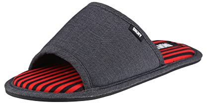 DKNY Herren Slider Slider Slipper in Grau mit kontrastierendem rot gestreiftem Futter und Allover-Markendruck auf der Sohle, Größe 40/42, grau, 39/40 EU