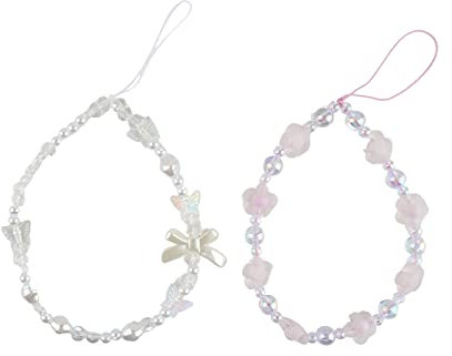 GONDNOWS 2pcs Beaded Phone Pendant Phone Lanyard Wrist Strap Anti-lost Phone String Phone Pearl Wristband Color Chain Key Ring Phone Lanyard Women