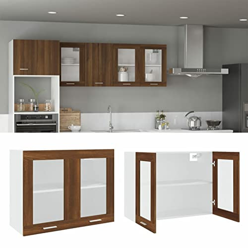 Tidyard Vitrina Colgante Módulos de Cocina Armario de Cocina Vitrina Armario Colgante Mueble de Pared Multifuncional,Apto para Cocina Madera marrón Roble 80x31x60 cm