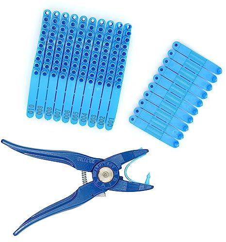 MOGOULUA Pinze per Etichette Auricolari con 100 Etichette Auricolari per Applicatore Universale per Bestiame Pecore Tagger Puncher Strumento per Etichette da Fattoria per Capra Bovini Mucche Maiali